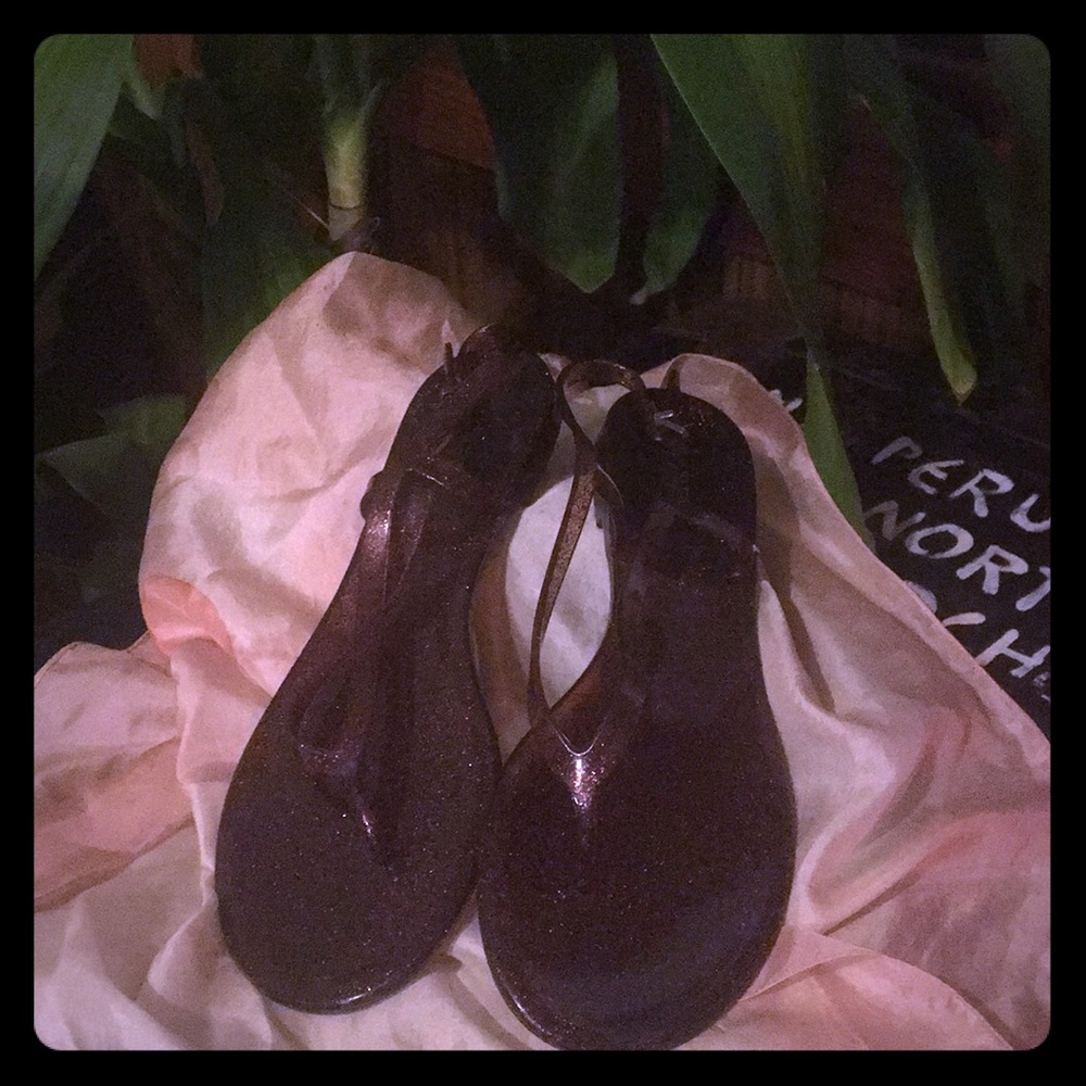 J Crew Brown Sparkly Jellies/Thongs with straps.